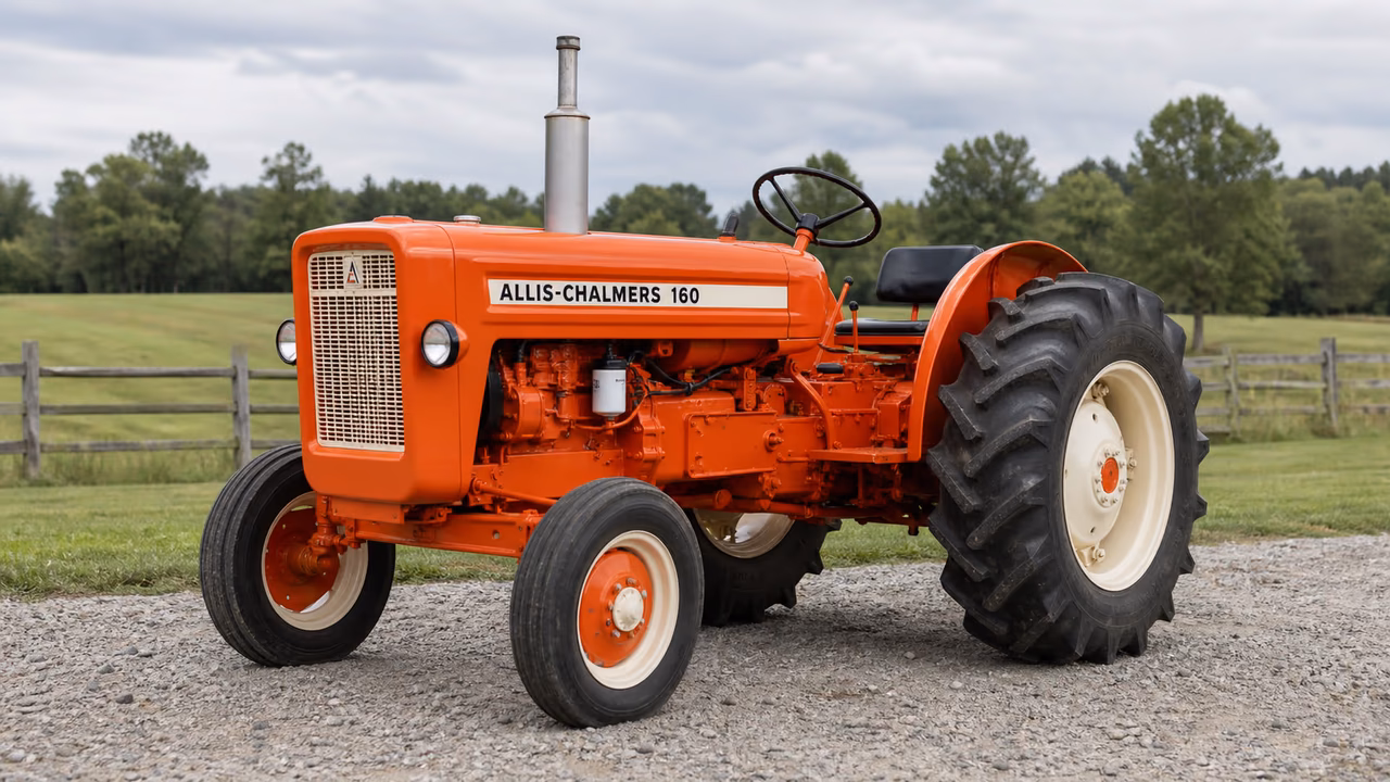 Allis Chalmers 160 tractor in a rural farm setting.