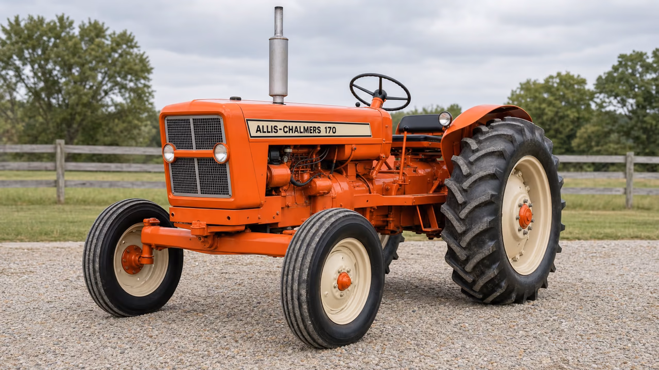 Allis Chalmers 170 tractor in a rural farm setting.