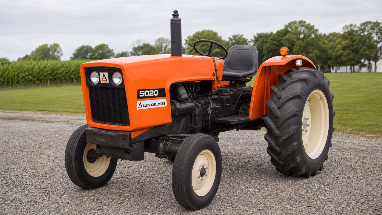 Allis Chalmers 5020 tractor in a rural farm setting.