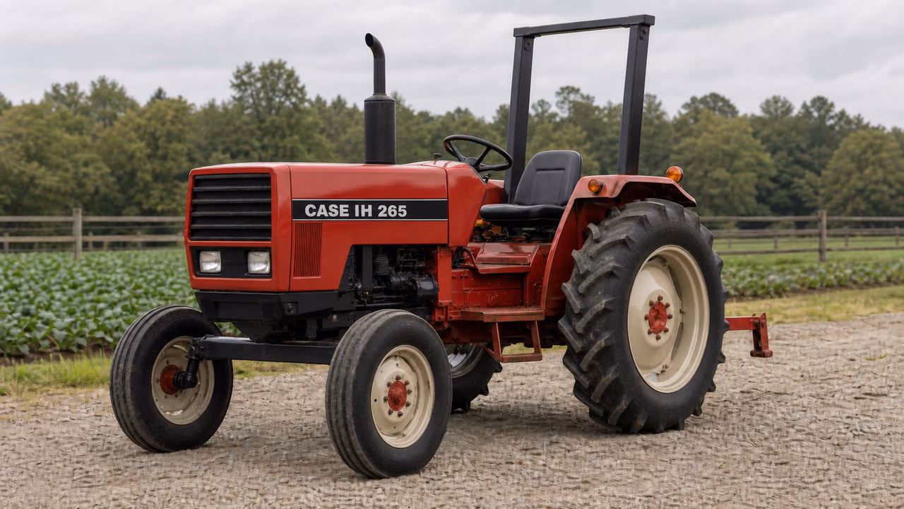 CaseIH 265 tractor in a rural farm setting.