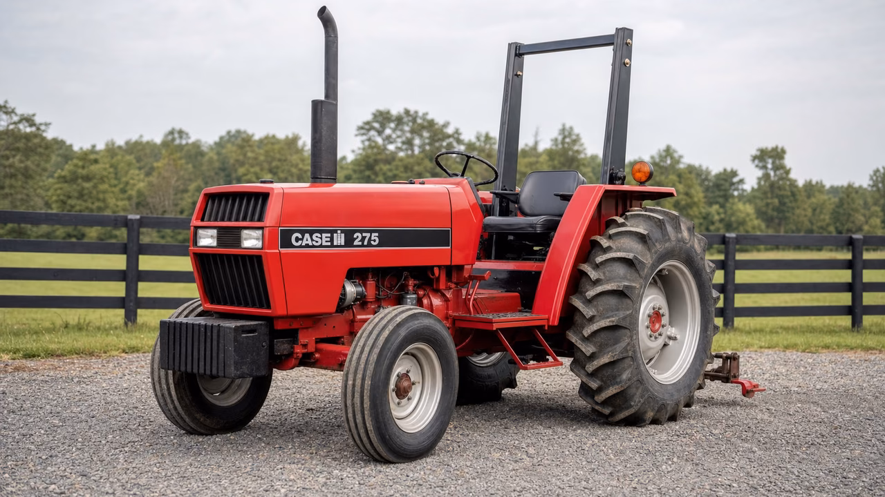 CaseIH 275 tractor in a rural farm setting.