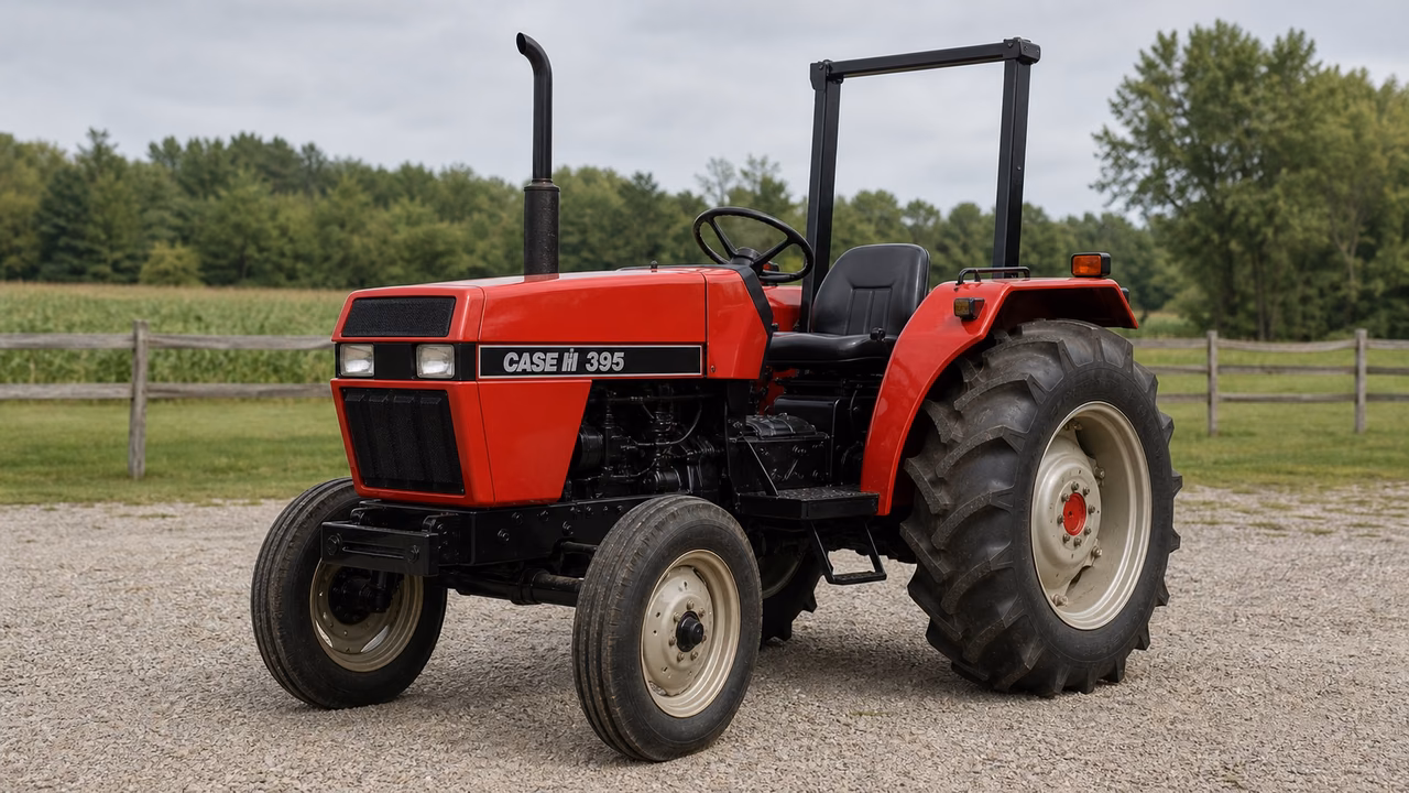 CaseIH 395 tractor in a rural farm setting.