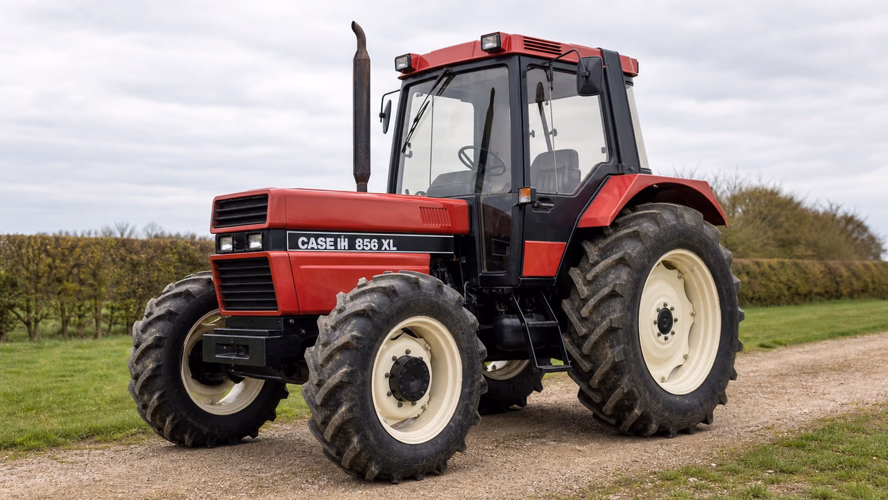Case IH 856 XL tractor in a rural farm setting.