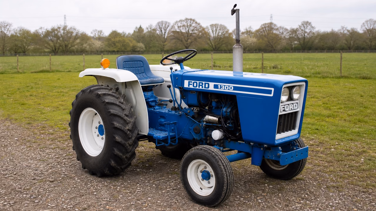 Ford 1300 tractor in a rural farm setting.