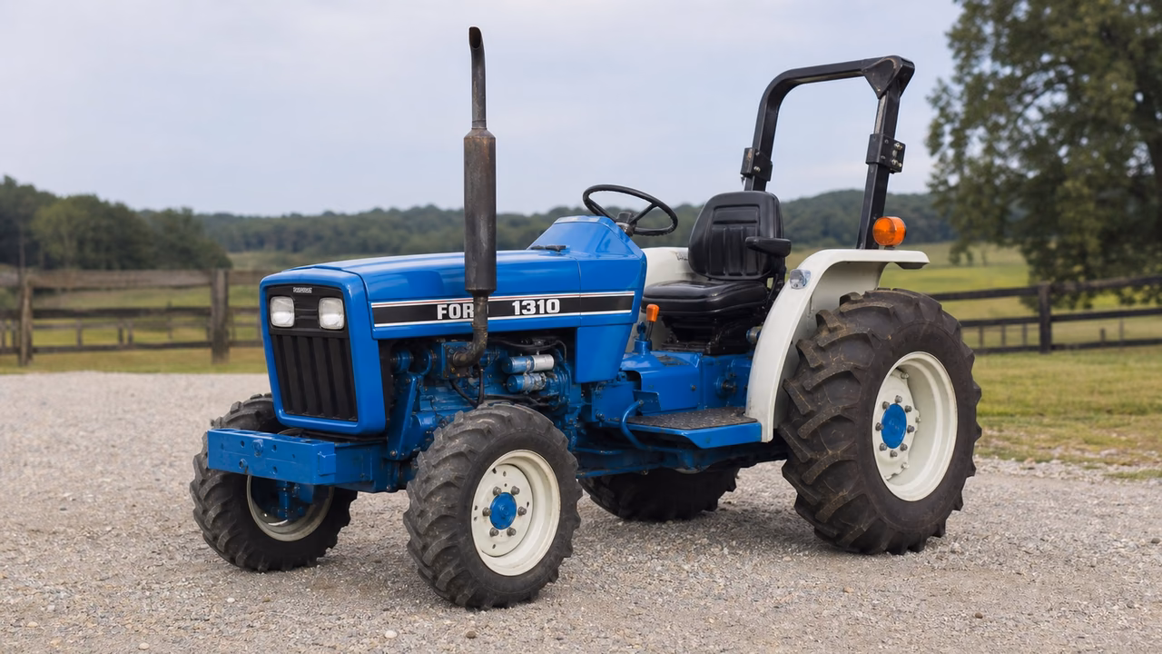 Ford 1310 tractor in a rural farm setting.