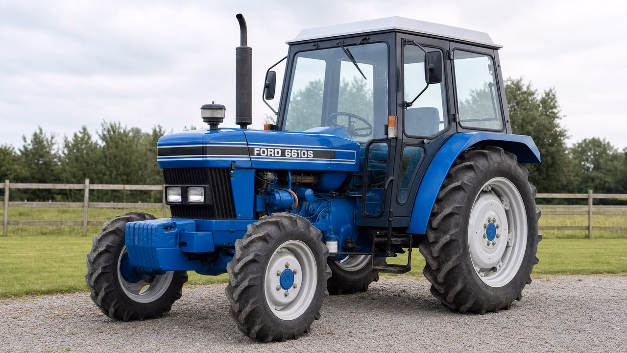 Ford 6610S tractor in a rural farm setting.