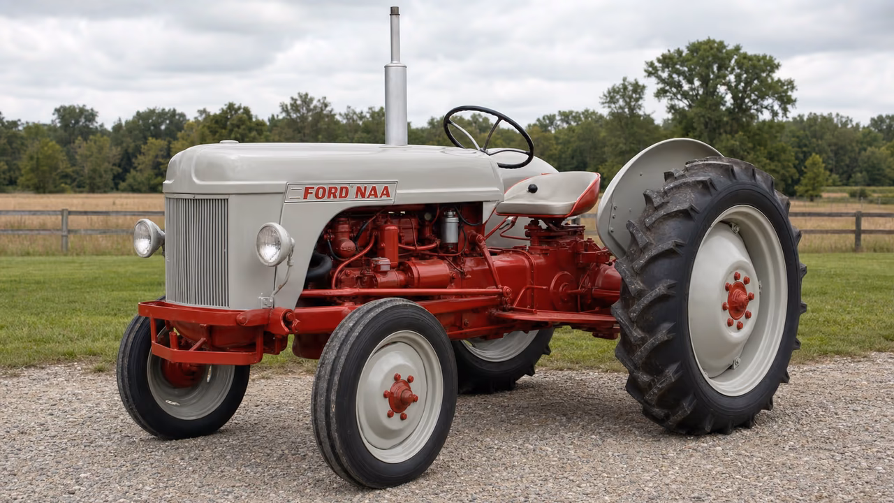 Ford NAA tractor in a rural farm setting.