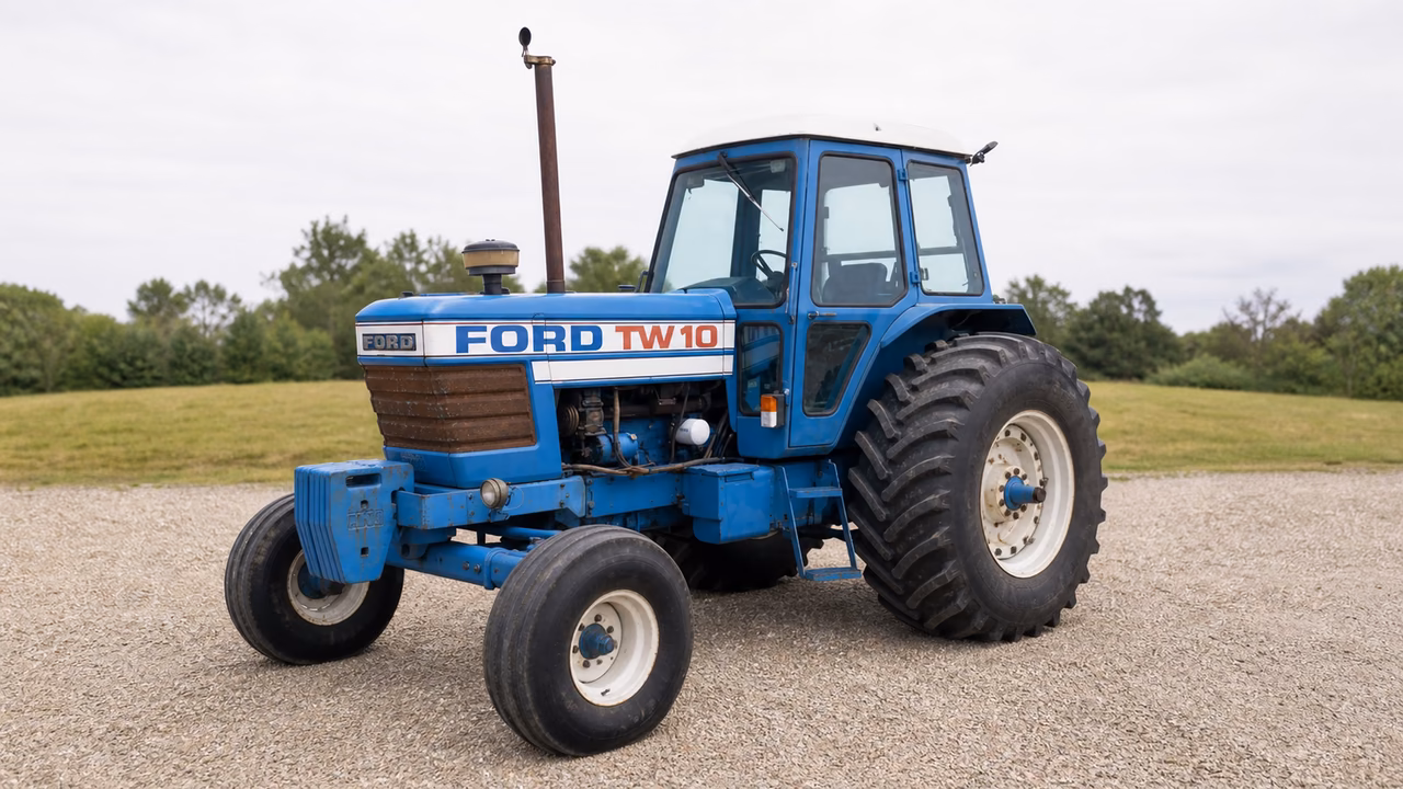 Ford TW-10 tractor in a rural farm setting.