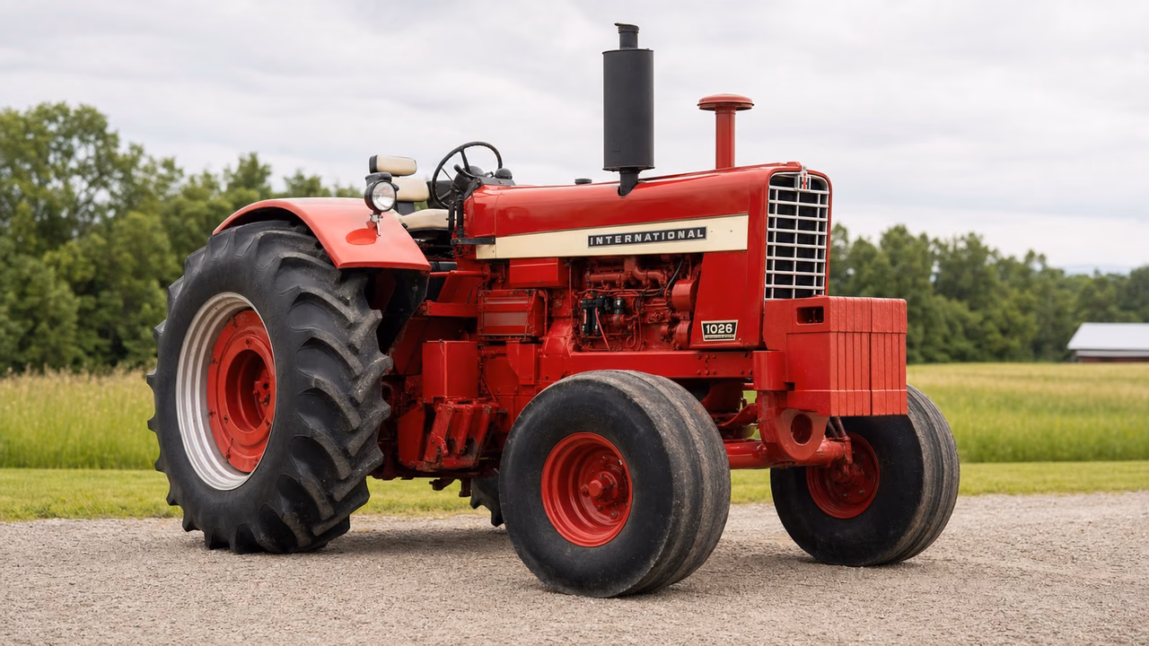 International Harvester 1026 tractor in a rural farm setting.
