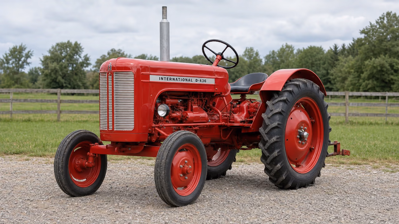 International Harvester D-436 tractor in a rural farm setting.