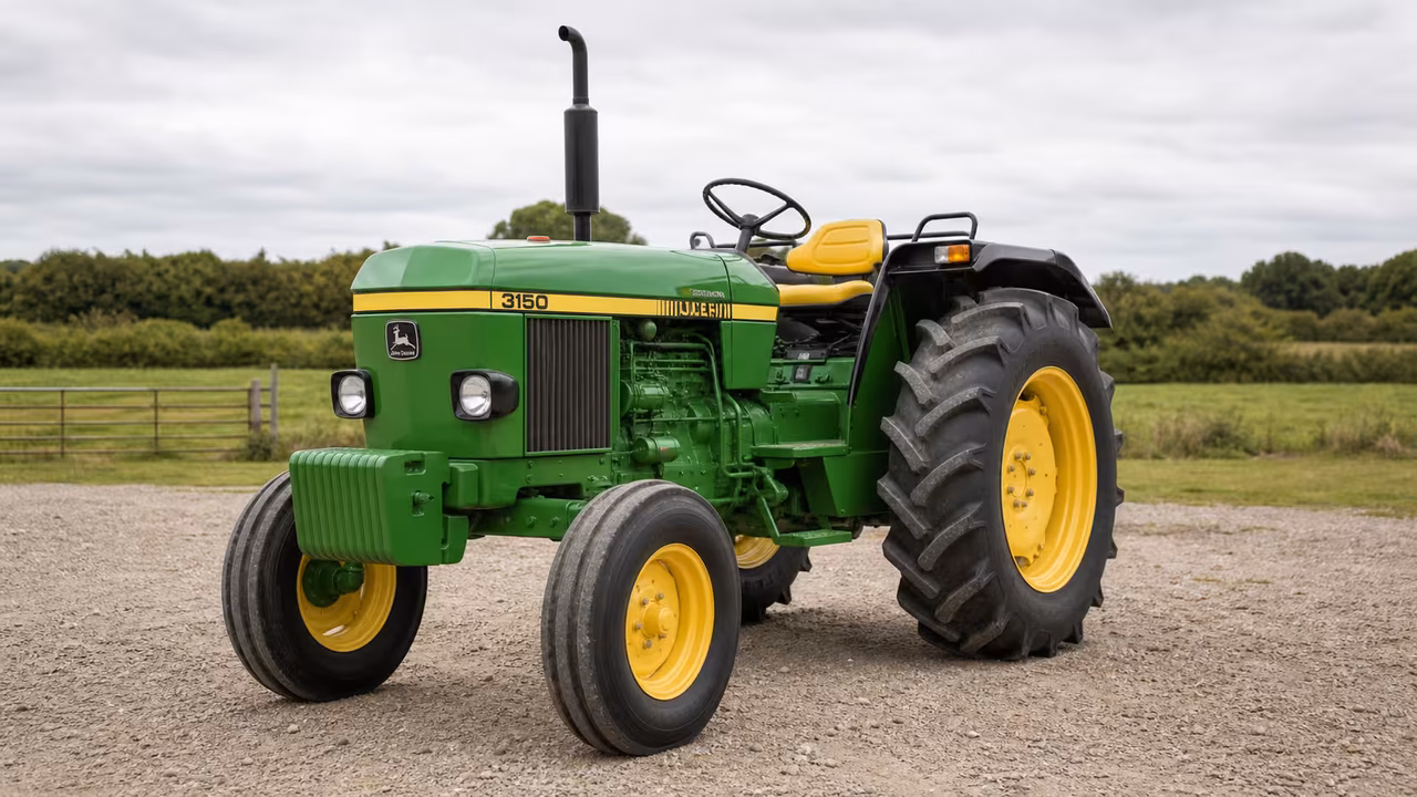 John Deere 3150 tractor in a rural farm setting.