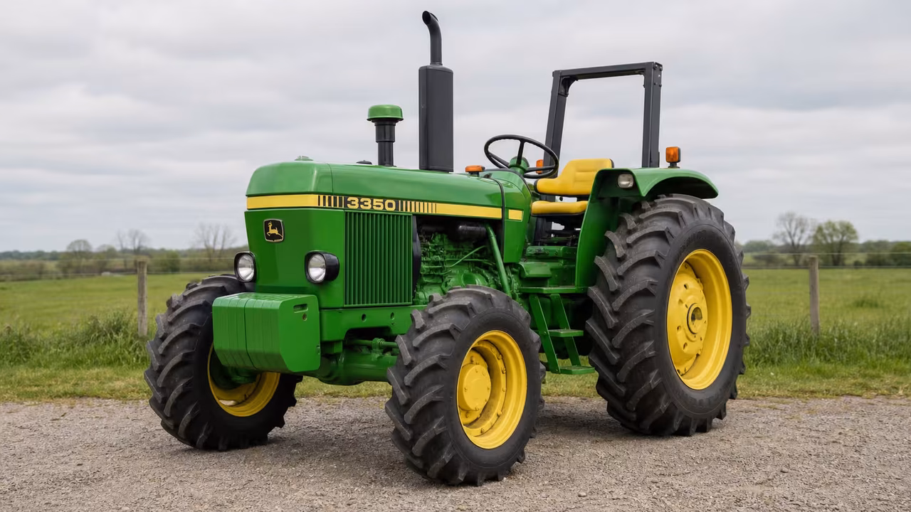 John Deere 3350 tractor in a rural farm setting.