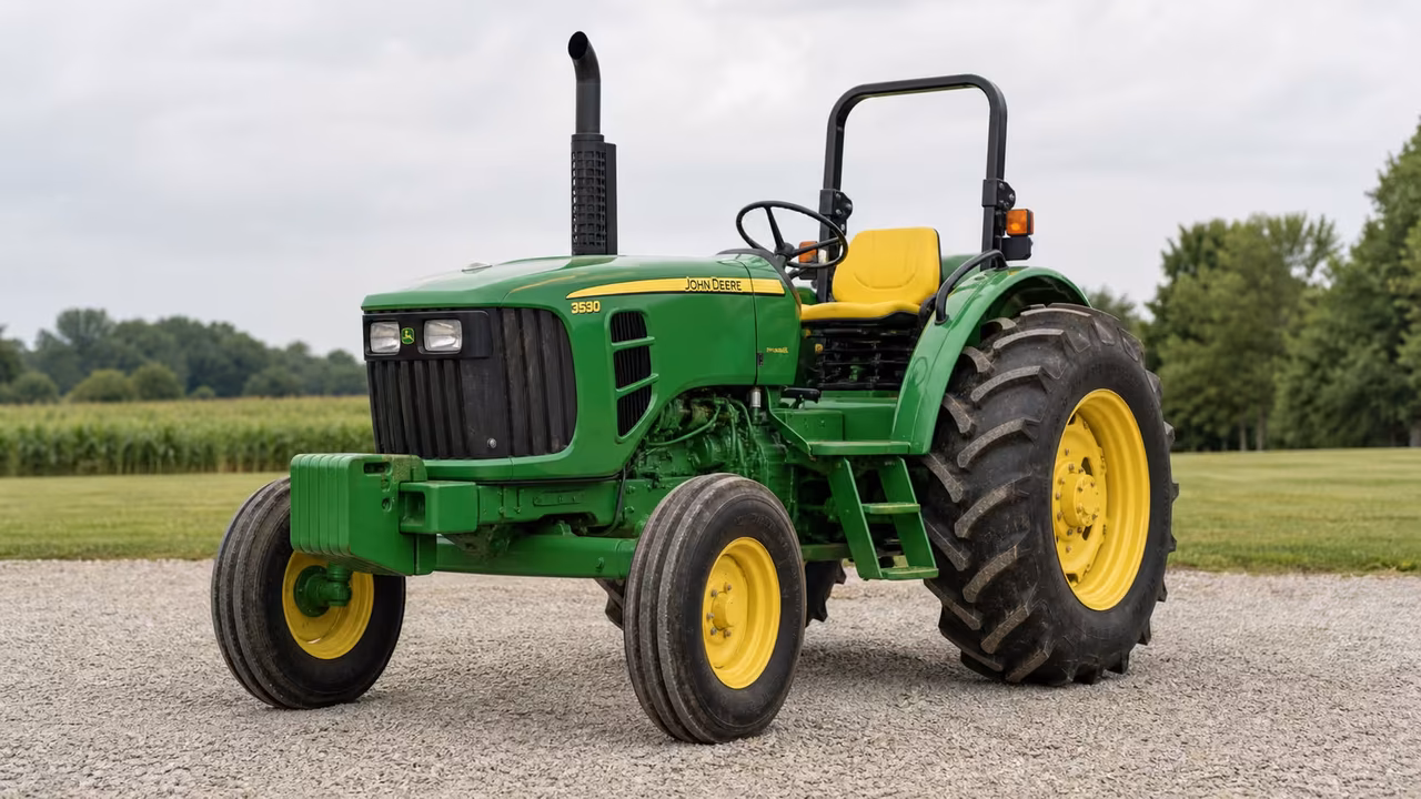 John Deere 3530 tractor in a rural farm setting.