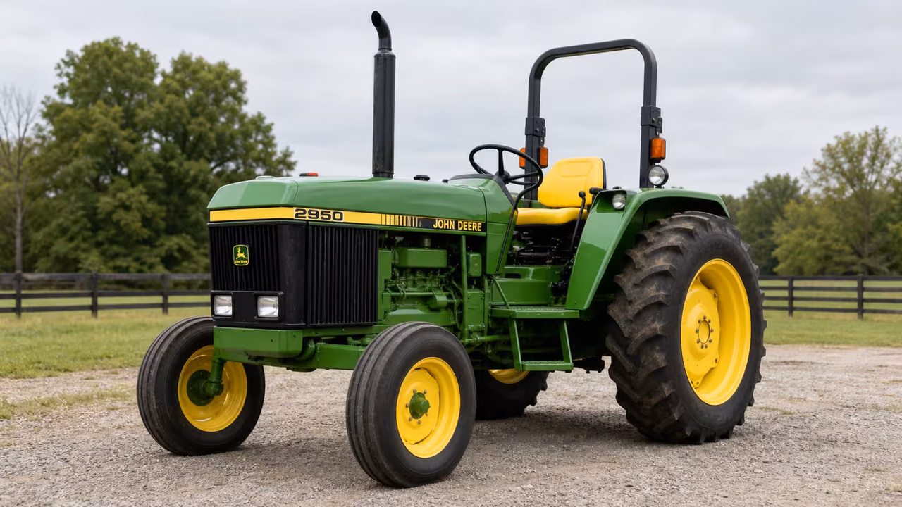 John Deere 2950 tractor in a rural farm setting.