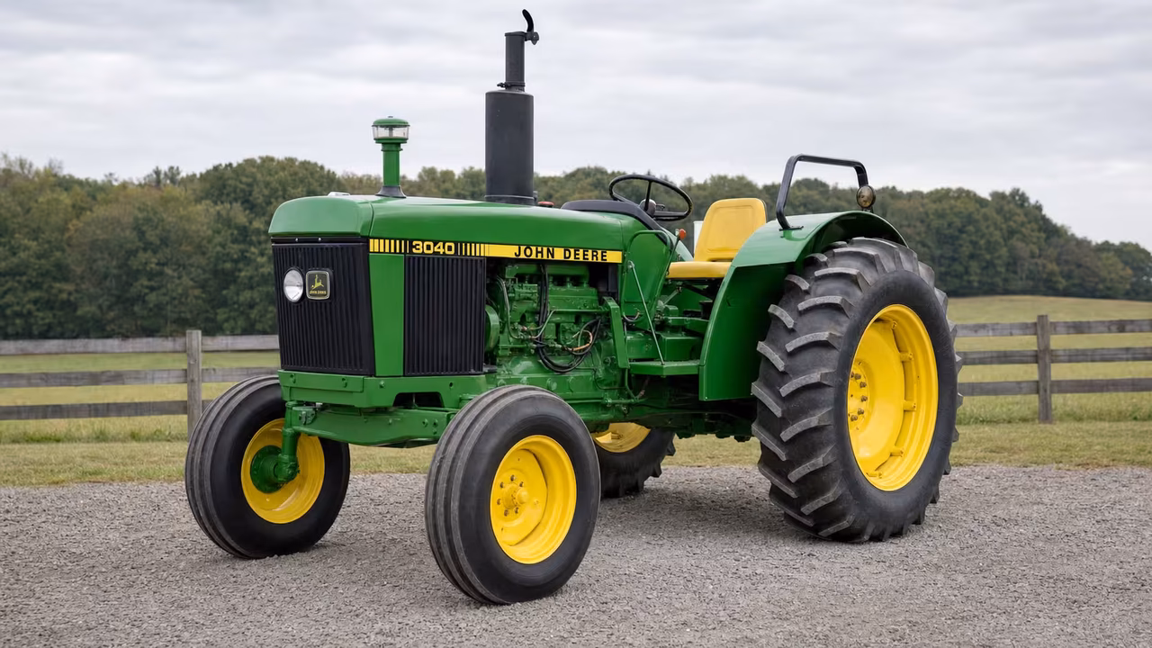 John Deere 3040 tractor in a rural farm setting.