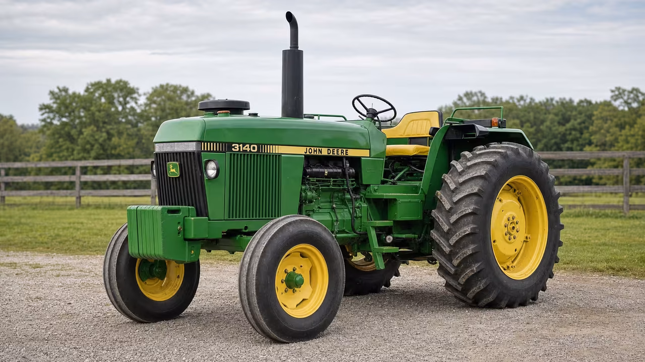 John Deere 3140 tractor in a rural farm setting.