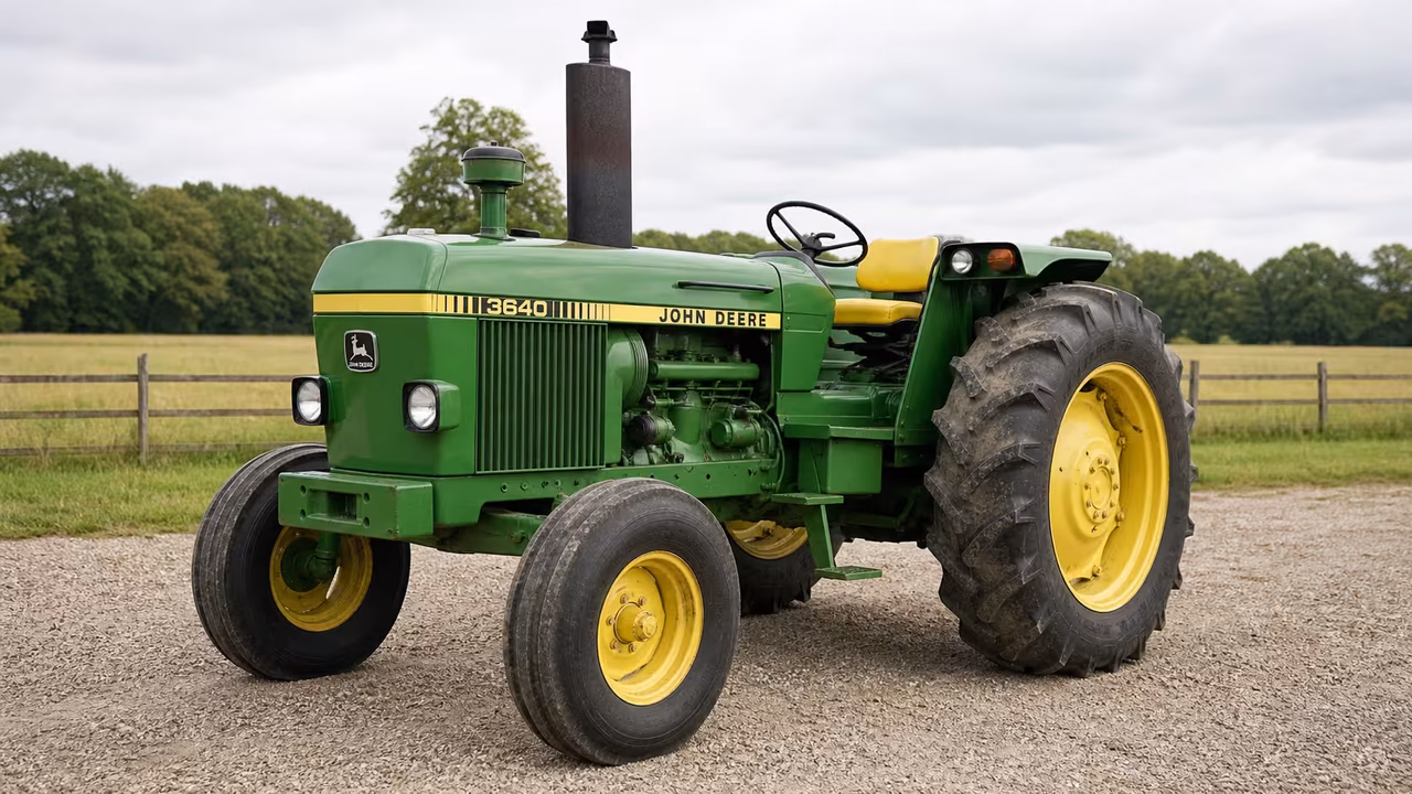 John Deere 3640 tractor in a rural farm setting.