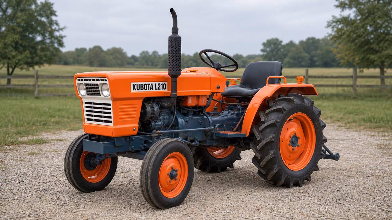 Kubota L210 tractor in a rural farm setting.