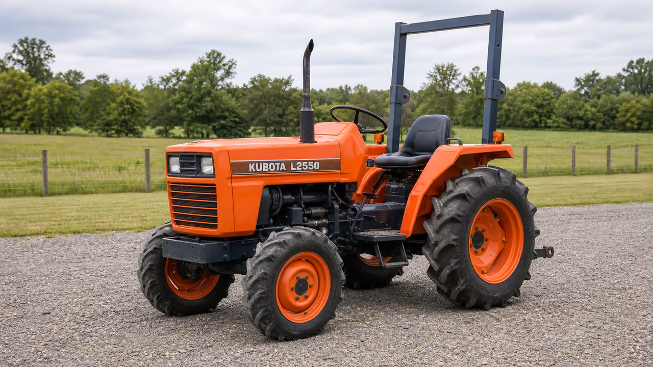 Kubota L2550 tractor in a rural farm setting.