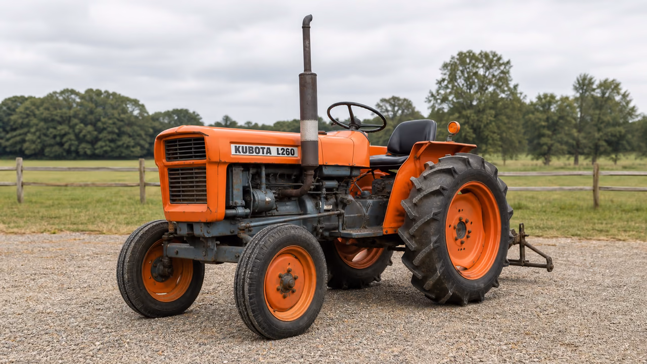 Kubota L260 tractor in a rural farm setting.