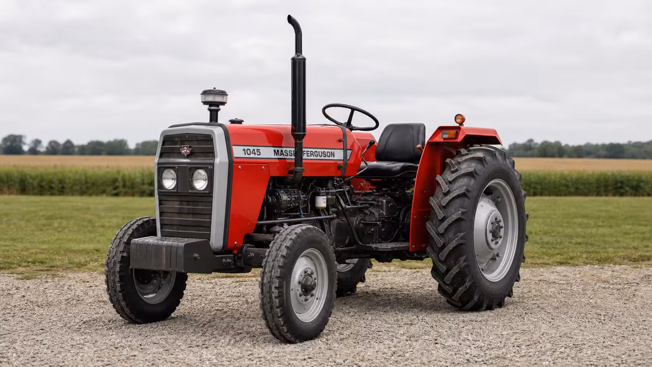 Massey Ferguson 1045 tractor in a rural farm setting.