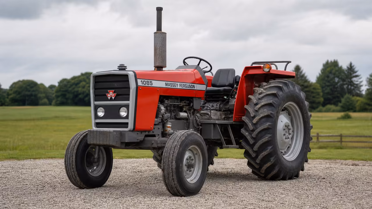 Massey Ferguson 1085 tractor in a rural farm setting.