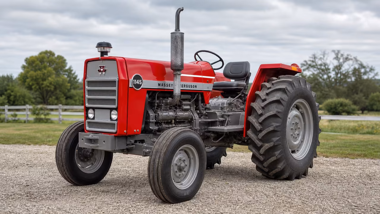 Massey Ferguson 1145 tractor in a rural farm setting.
