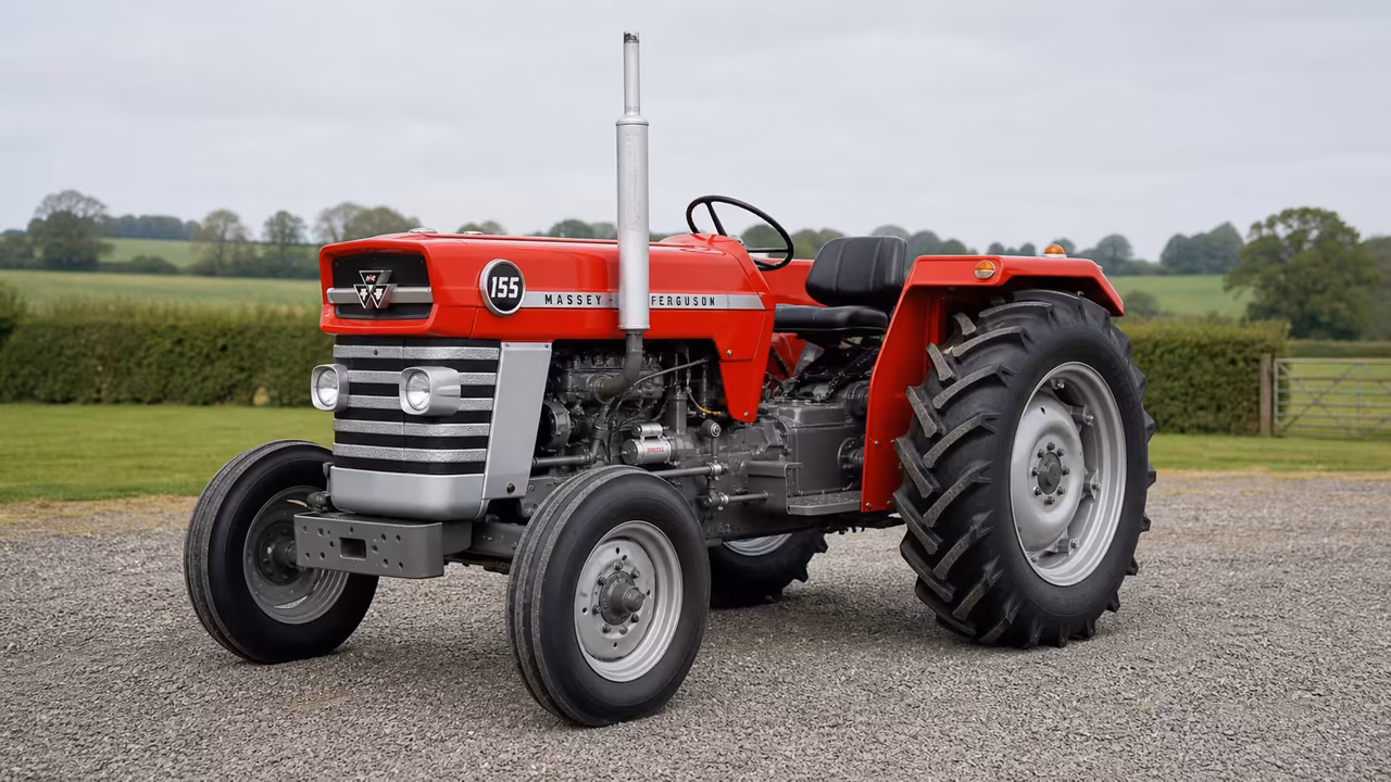 Massey Ferguson 155 tractor in a rural farm setting.