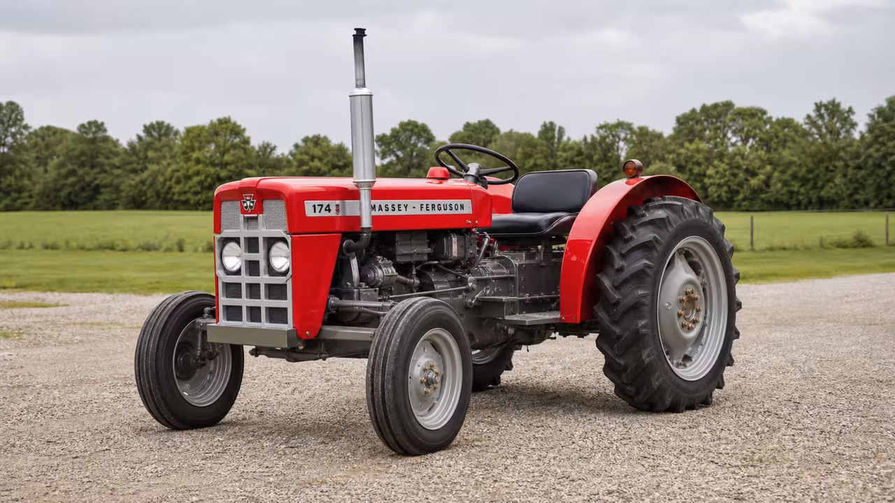 Massey Ferguson 174 tractor in a rural farm setting.