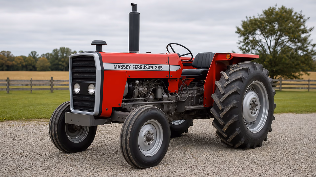 Massey Ferguson 285 tractor in a rural farm setting.
